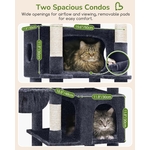arbre à chat haut en bois et sisal avec deux paniers moelleux