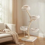 Arbre à chat Fudajo beige et bois clair, design compact 3 niveaux