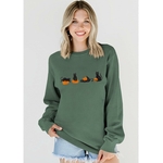 Pull Halloween chat citrouille vert XL col rond manches longues