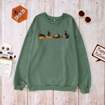 Sweat-shirt Halloween femme vert motif chat noir citrouille IZYJOY taille XL