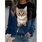 motif chat réaliste sur pull femme noir