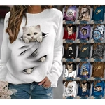 pull chat 3D femme coton col rond