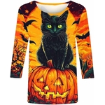 Détail du chat noir imprimé sur fond orange d’Halloween