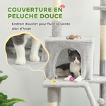 Arbre à chat plafond luxe gris clair PawHut design premium pour chat d’intérieur.