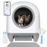 Vue de face de la litière chat autonettoyante Devoko 90L, design blanc raffiné.