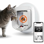 Accessoire chat blanc design premium, compatible chatière à puce électronique.