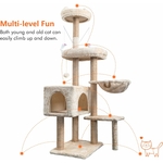Arbre à chat premium 145 cm beige design raffiné pour intérieur moderne.