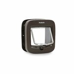 Chatière RFID haut de gamme pour chat, design raffiné félin marron.