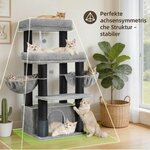 Vue d’ensemble de l’arbre à chat 4 niveaux Hey-brother, ergonomie pour grimper et observer.