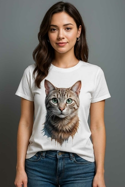 femme avec un t-shirt motifs chat