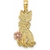 Pendentif chat assis en or jaune 14 carats avec nœud et fleur rose