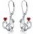 Boucles d'oreilles pendantes chat mignon en argent 925 avec zircone cubique.