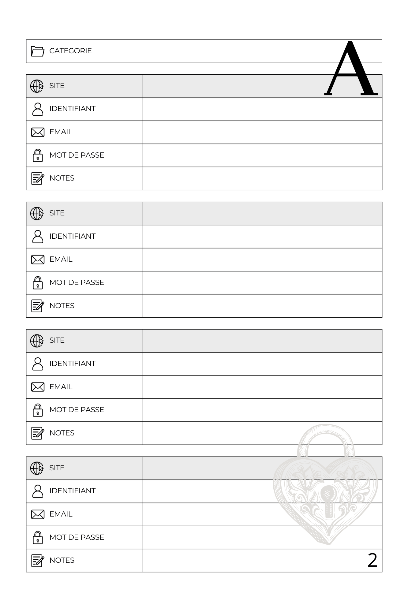 carnet de mot de passe (6 x 9 po) (14)
