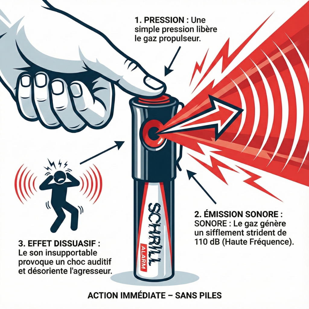 Alarme antiagression schrill sonore haute fréquence 110 dB