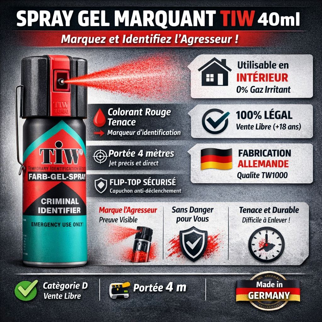 bombe de défense colorant rouge identification tw1000