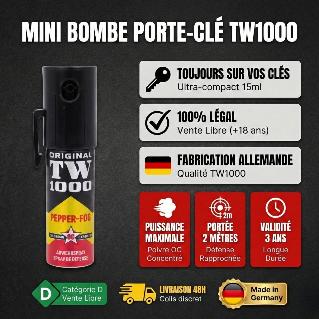 Mini bombe anti agression femme - gaz poivre 15ml
