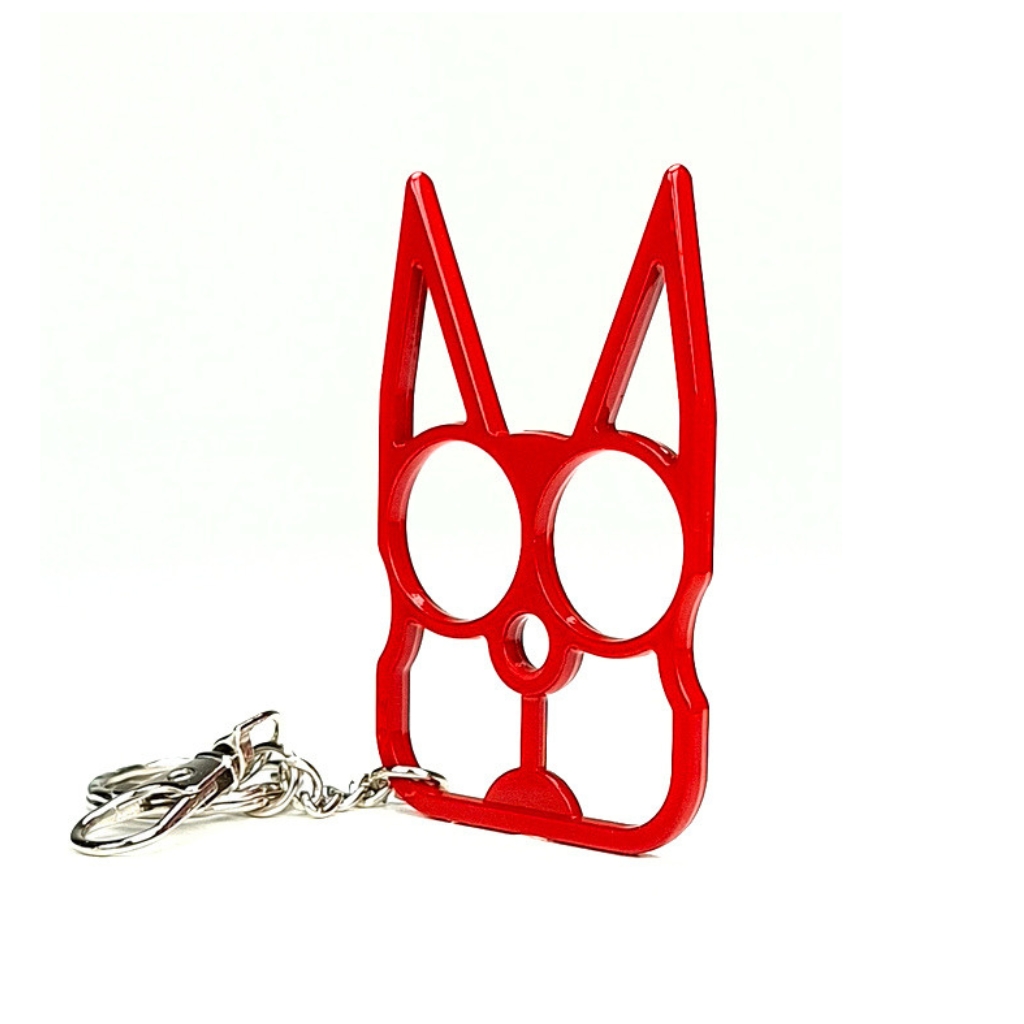 Poing Américain femme Tête de Chat Rouge — Porte-clés Autodéfense shockdefense