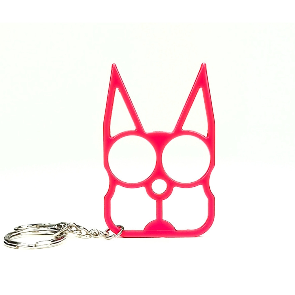Poing Américain Tête de Chat Rose — Porte-clés Autodéfense Femme