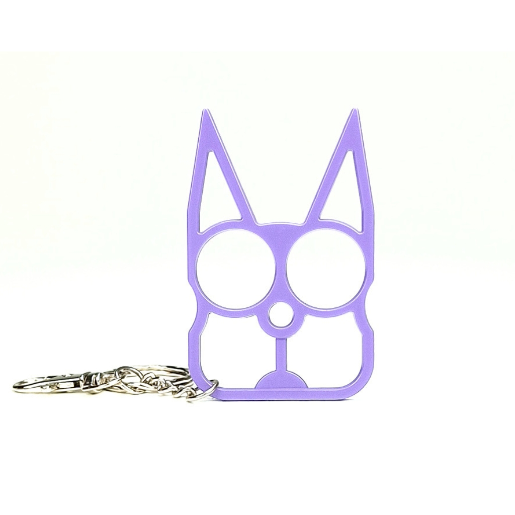 Poing Américain Femme Tête de Chat Violet - Porte-clés Autodéfense