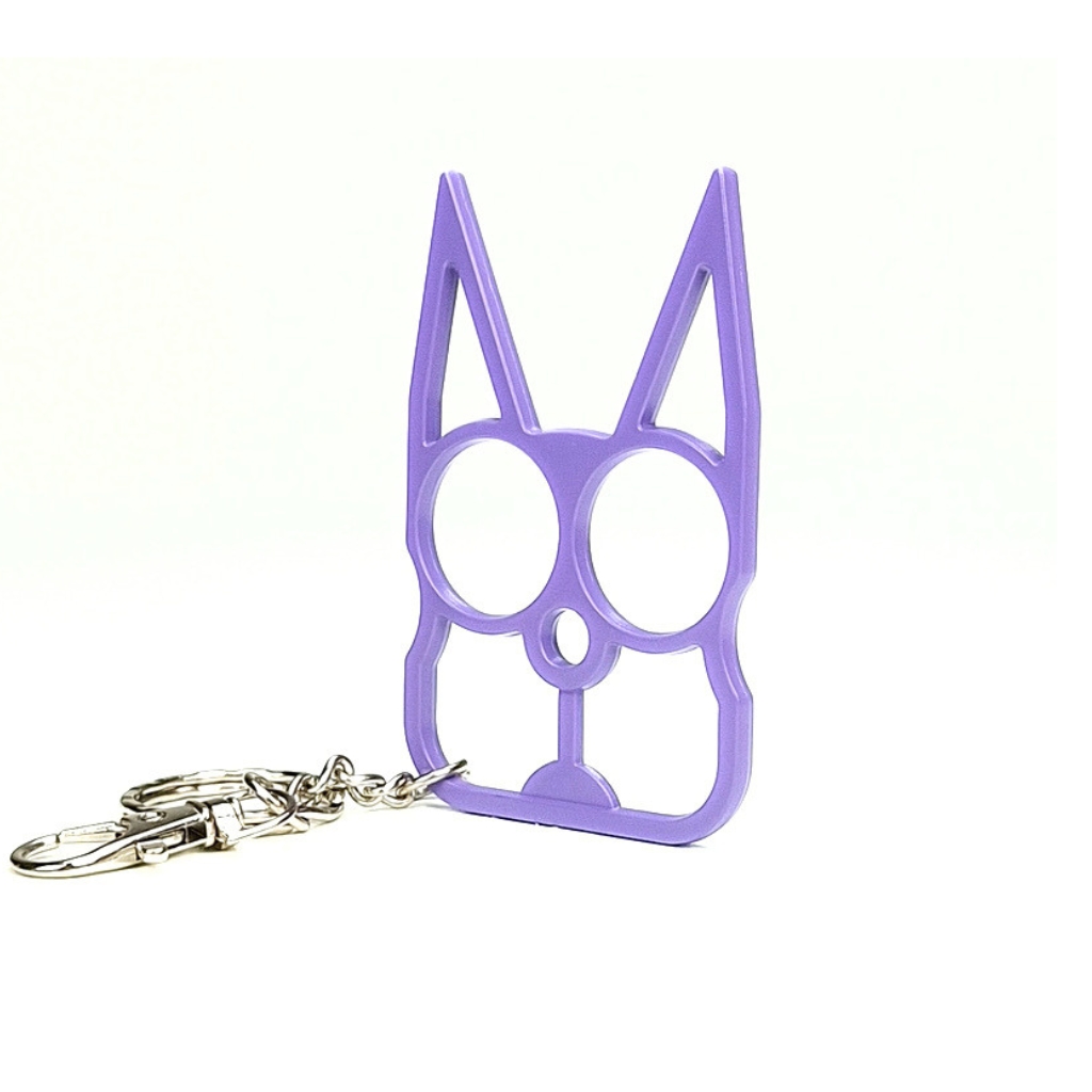 Poing Américain Femme Tête de Chat Violet - Porte-clés Autodéfense - shockdefense