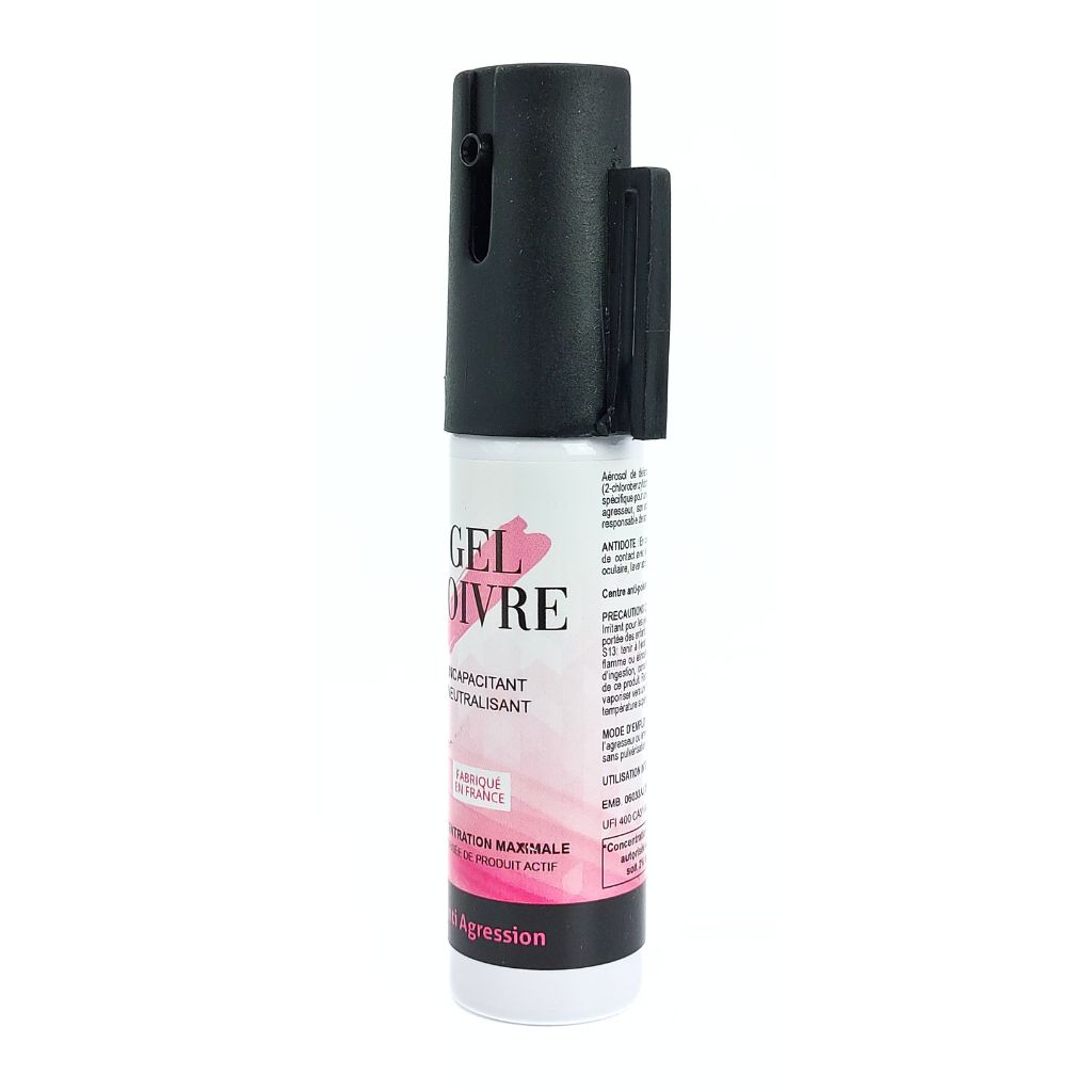 Spray de défense femme 25 ml au gel poivre avec format de poche