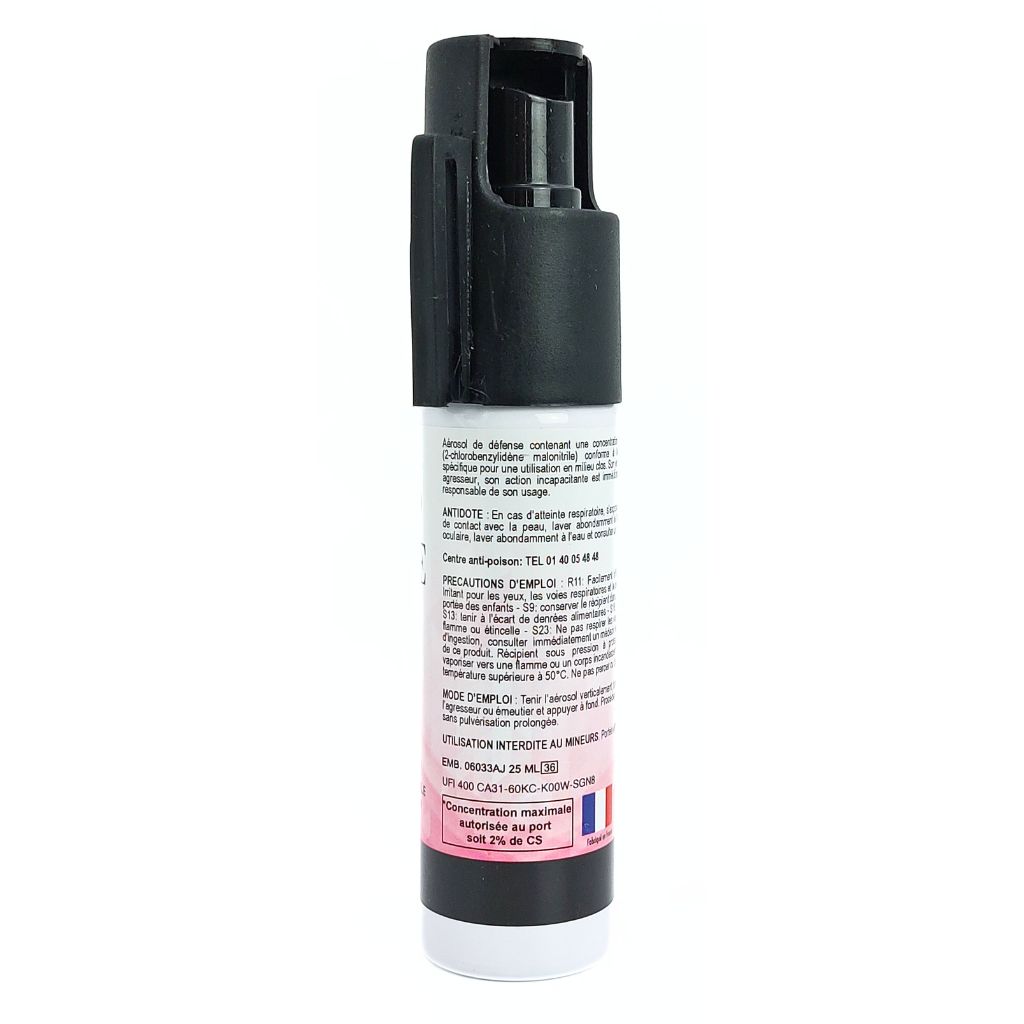 Bombe lacrymogène gel poivre 25 ml pour protection personnelle féminine rose