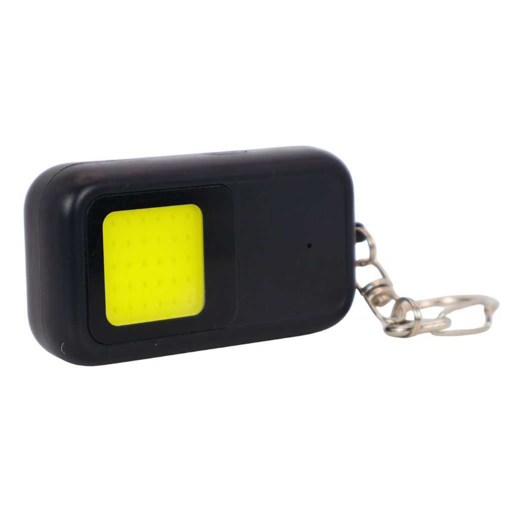 Lampe LED COB allumée sur le porte-clé alarme AlertShock noir