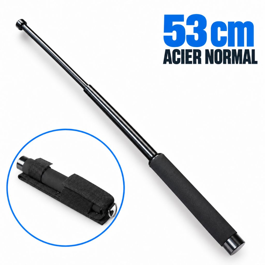 Bâton de défense télescopique A10 Equipment 53 cm en acier résistant noir, déployé