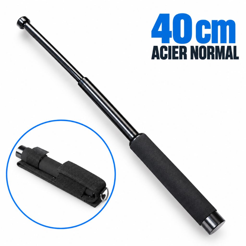 Matraque télescopique A10 40 cm repliée à 15 cm, format compact avec son étui Cordura