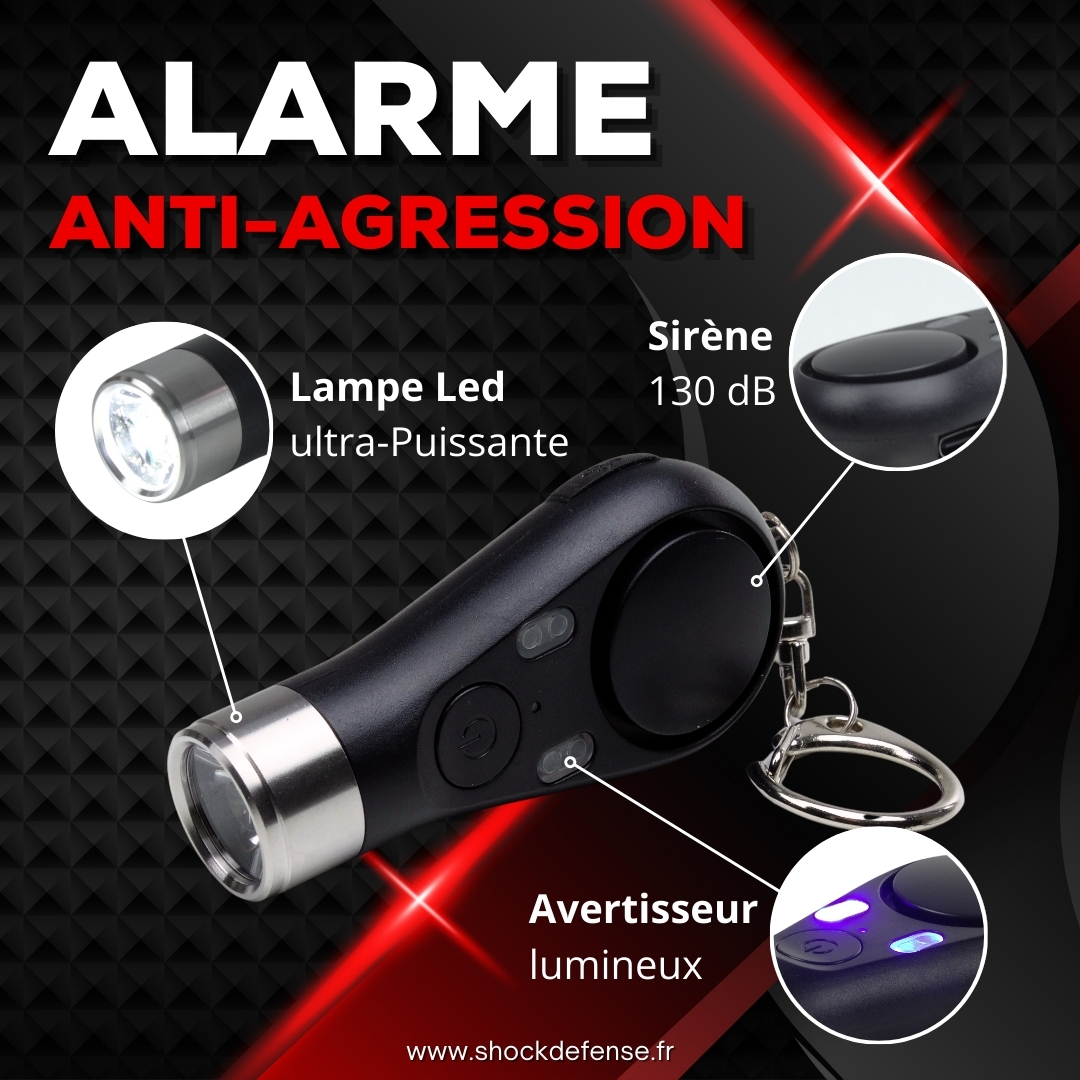 Sirène D'Auto-Défense Original Defense 130dB | Porte-clés Alarme + LED Stroboscopique | Recommandé Par La Police