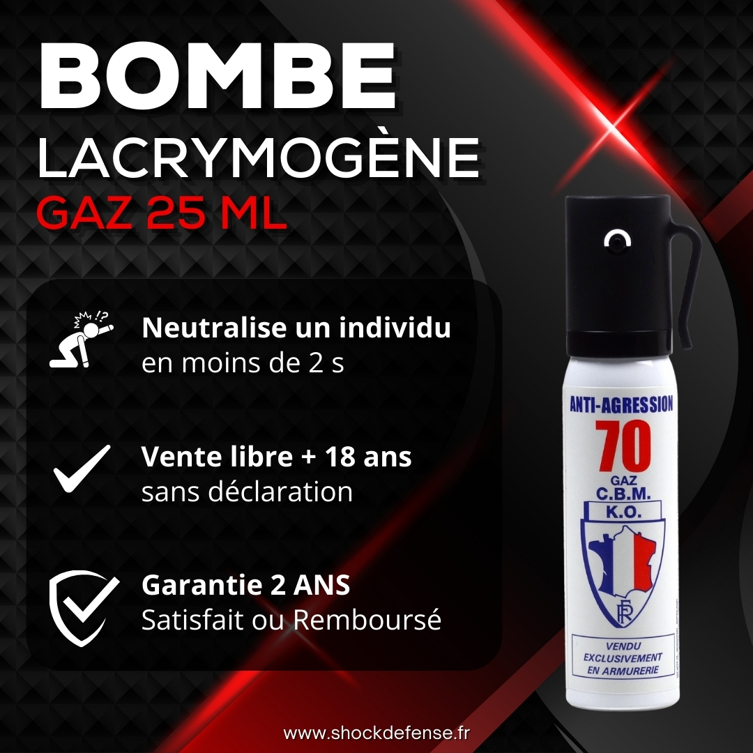 Aérosol de défense gaz cs 25 ml