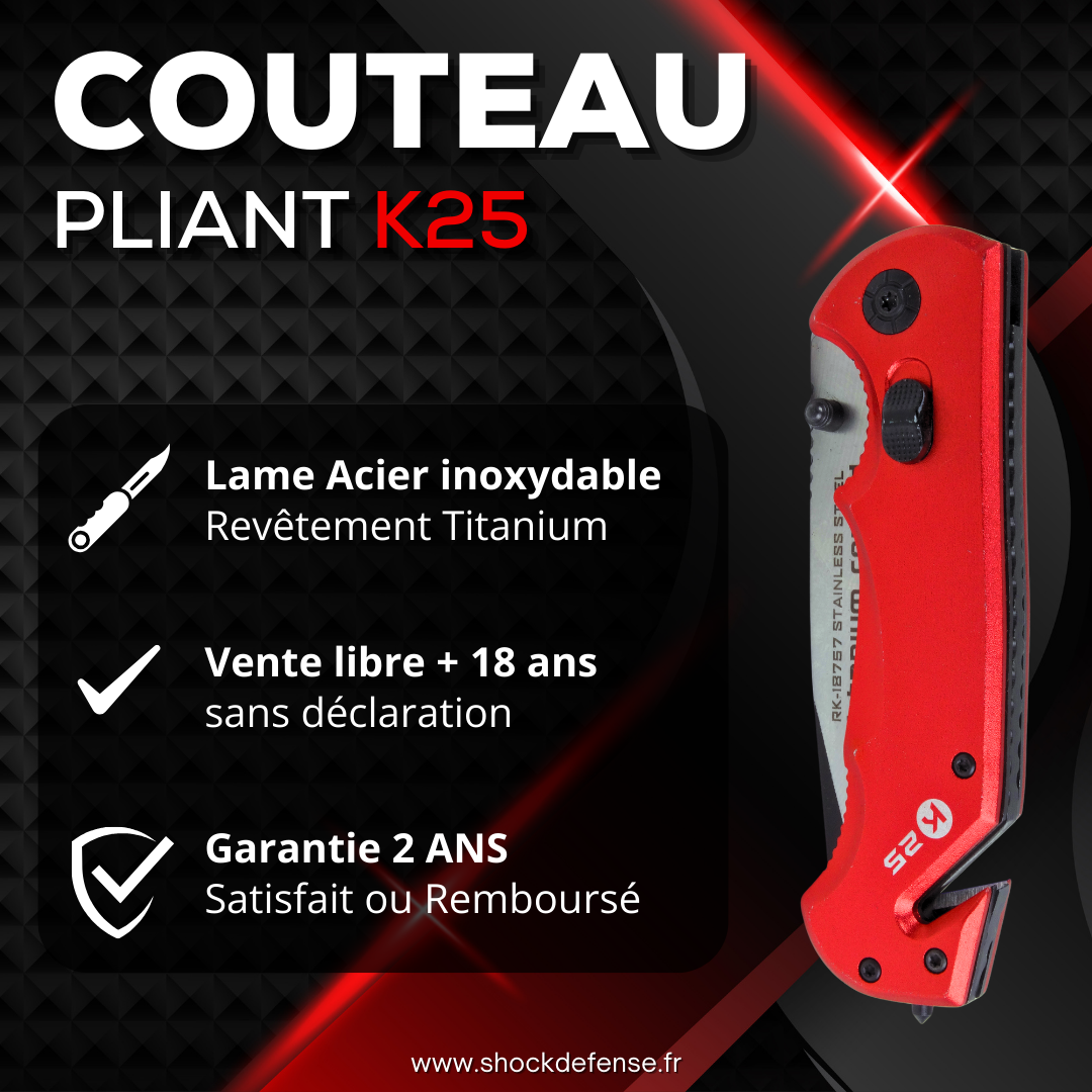 Couteau pliable brise vitre coupe ceinture