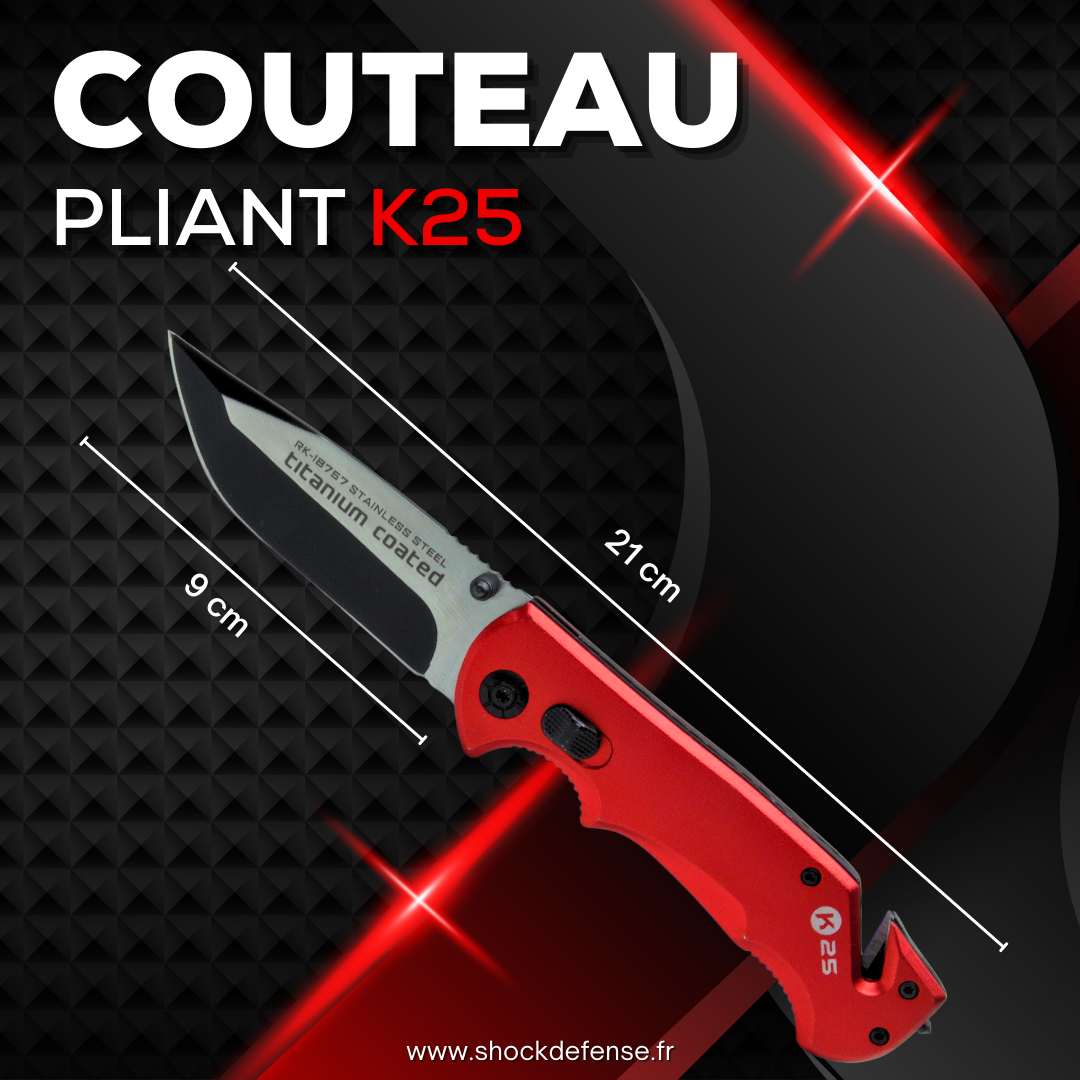 Couteau pliant brise vitre coupe ceinture