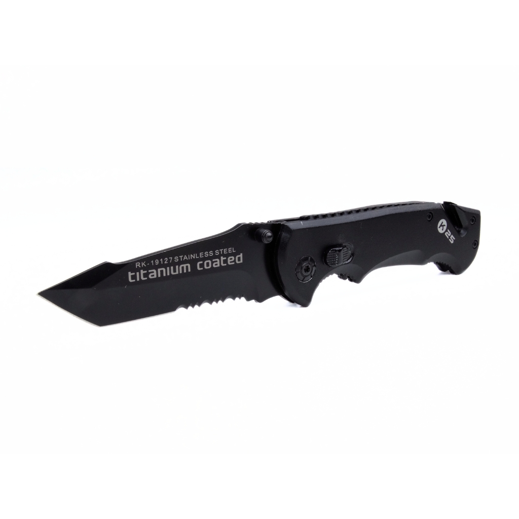 Couteau tactique noir brise vitre coupe sangle