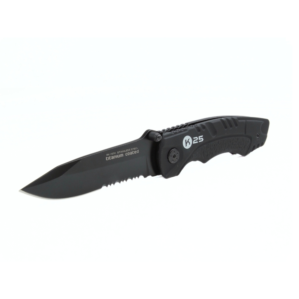 Couteau pliant noir K25 lame avec scie 8 cm