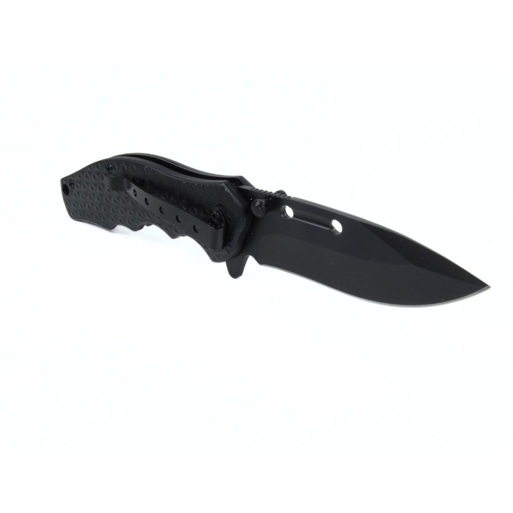 Couteau de poche pliable noir lame 8,5 cm clip ceinture