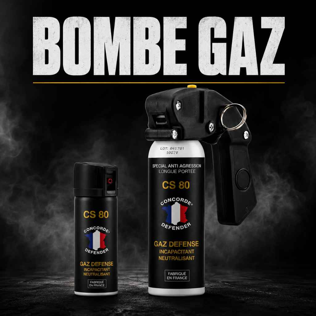 Bombe lacrymogène gaz - spray gaz CS ou gaz poivre