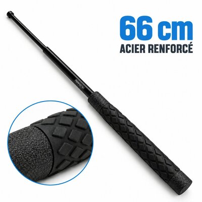 Matraque télescopique longue 66 cm en acier renforcé Perfecta, déployée pour une allonge maximale