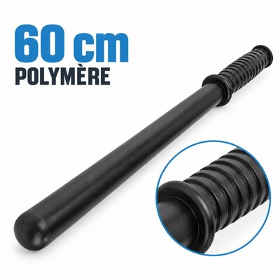 Matraque type police rigide Walther 60 cm en polymère noir haute résistance, poignée texturée