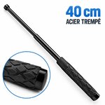 Matraque télescopique compacte en acier trempé, 16 pouces (40 cm), déployée avec poignée antidérapante noire