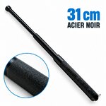 Mini matraque télescopique noire de 31 cm (12 pouces), format compact, présentée déployée