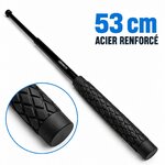 Matraque télescopique 53 cm en acier renforcé traité thermiquement, noire, en position déployée