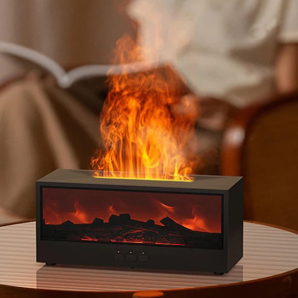 Humidificateur d\'air 150mL cheminée | Ultrasons | Aromathérapie & Veilleuse LED | Compact & design