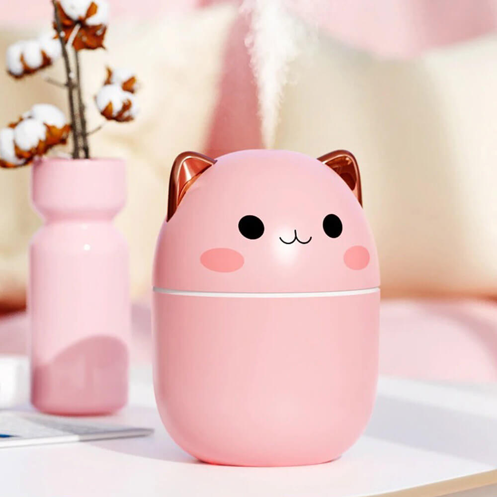 Mini humidificateur d\'air chat | Capacité 200 mL | Aromathérapie et veilleuse | Compact et portable