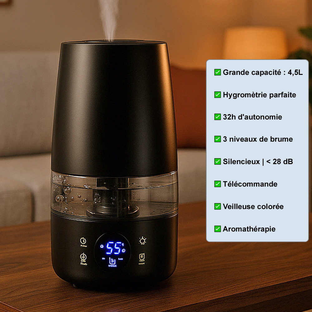 Humidificateur dair noir 4.5L