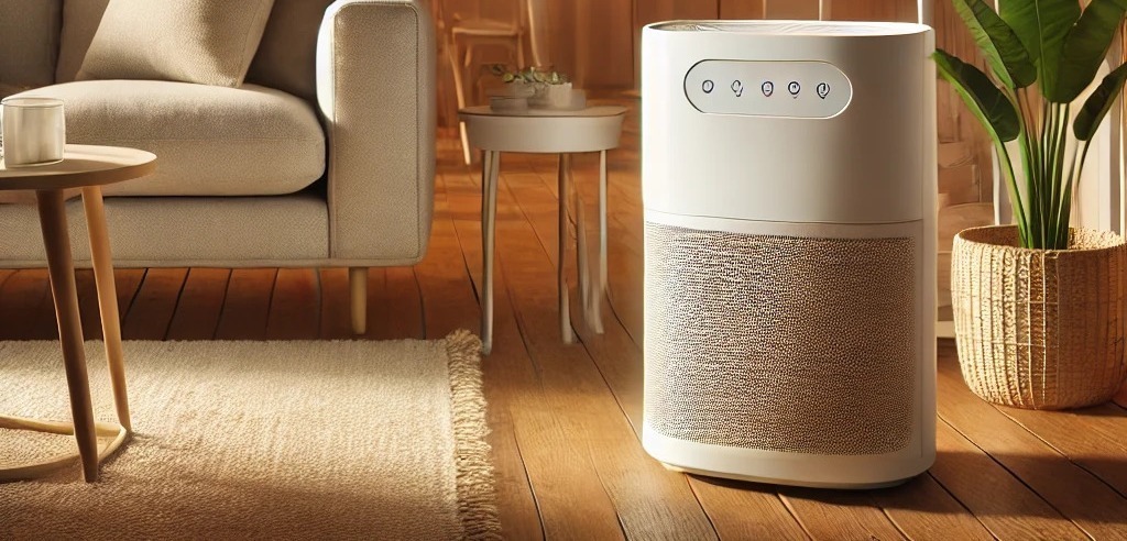 dall e 2024 10 04 15 40 29 a cozy indoor scene featuring an air purifier