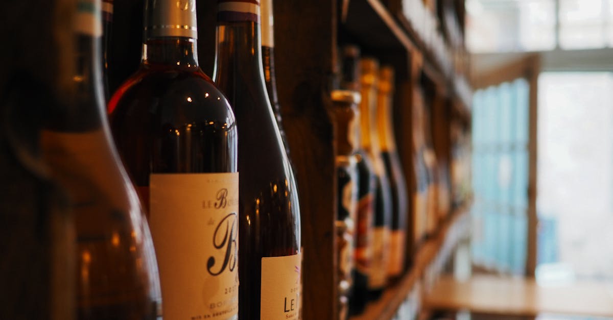 close up of wine bottles on shelves in a cozy bar setting in lille france