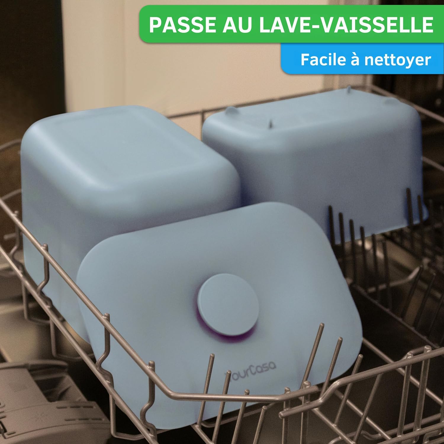 Seau et couvercle YourCasa dans le panier d'un lave-vaisselle