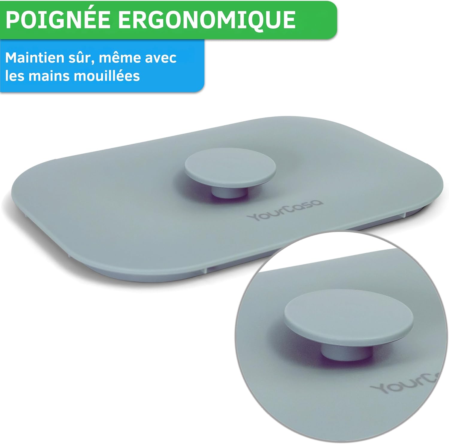 Couvercle du seau YourCasa avec bouton de préhension, détail de la poignée