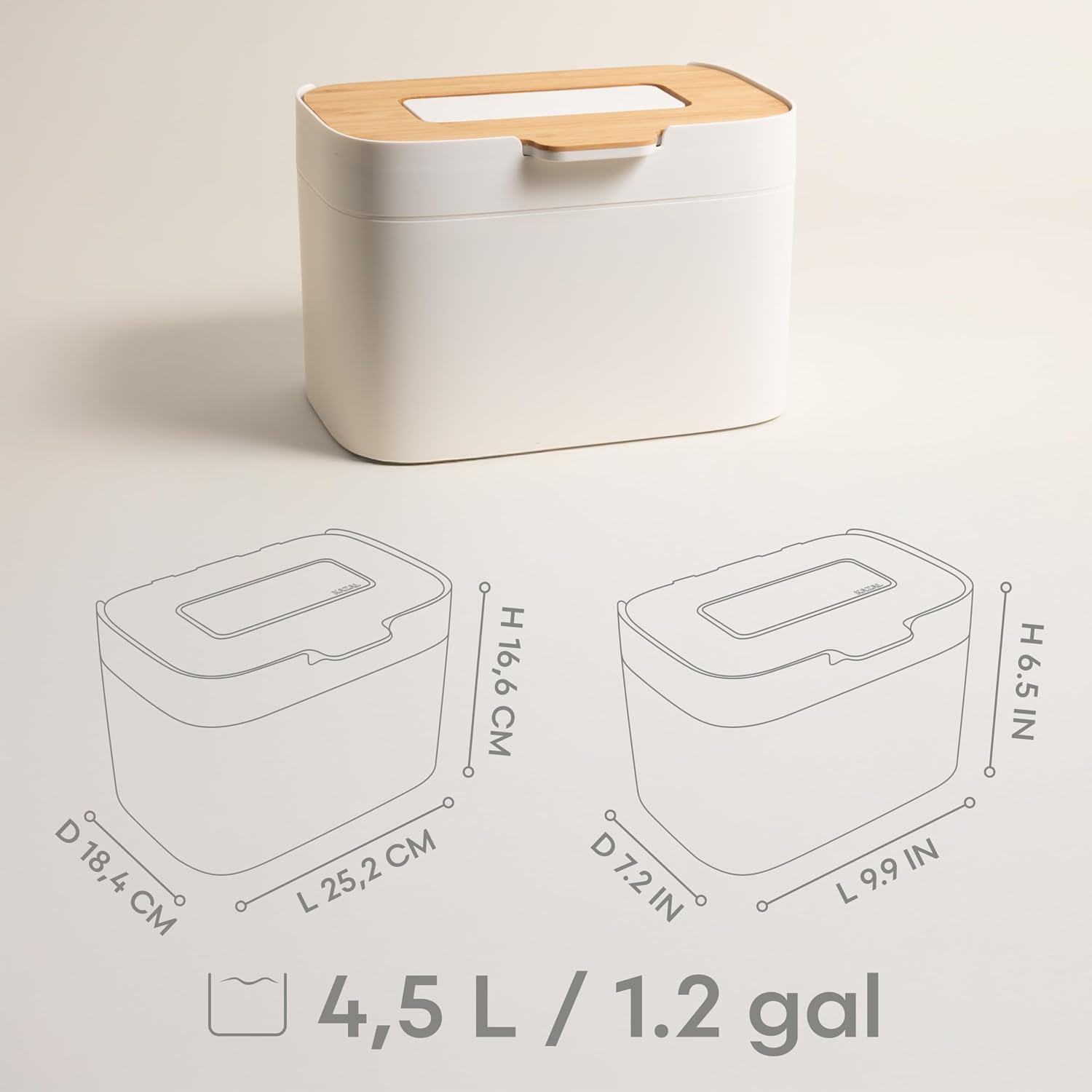Seau Elin avec dimensions 25,2 x 18,4 x 16,6 cm et capacité de 4,5 L